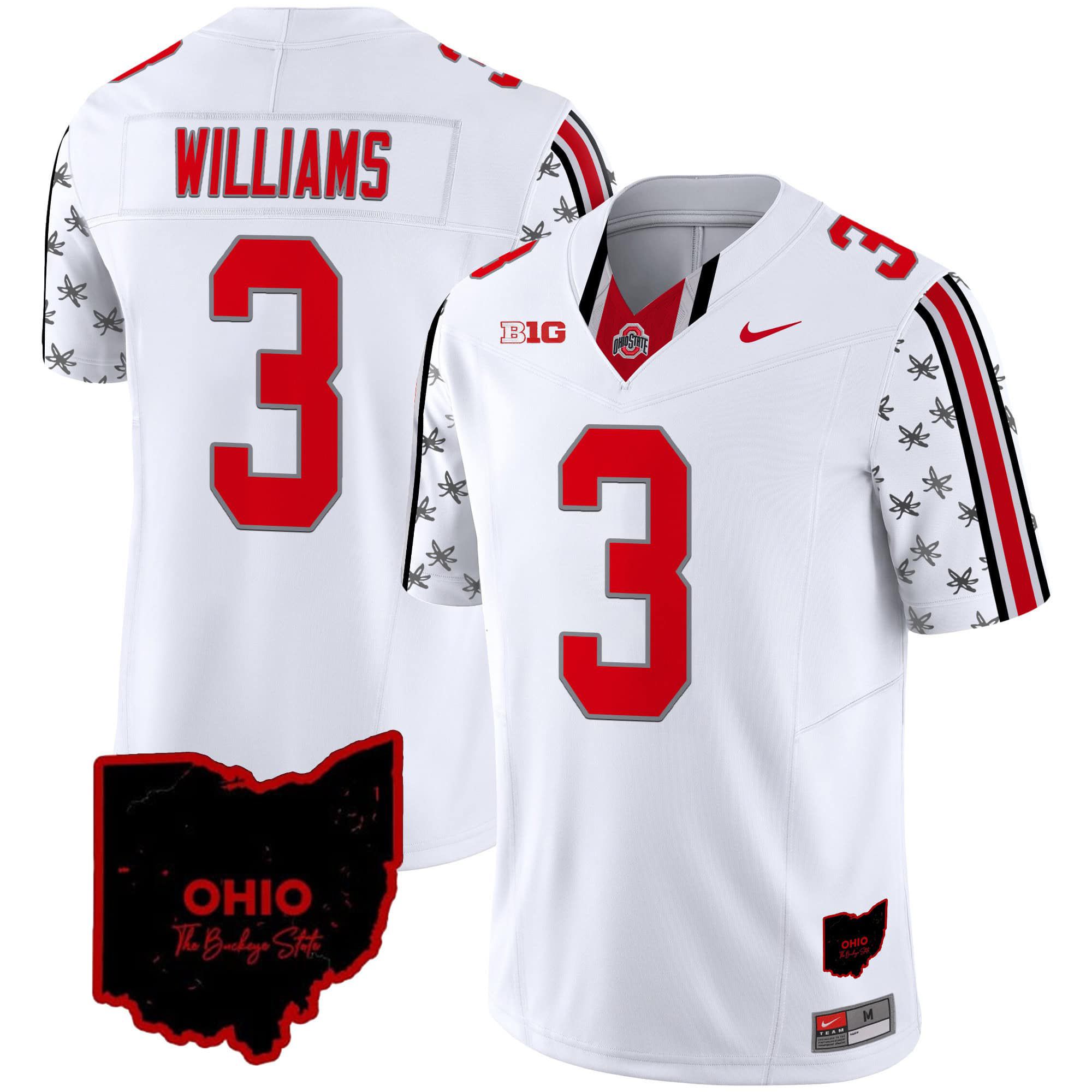 Men Ohio State Buckeyes #3 Williams White 2024 Nike Home Patch Vapor Limited NCAA Jersey